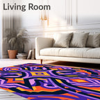 Vibrant Purple Orange Geometric Symmetry Rug