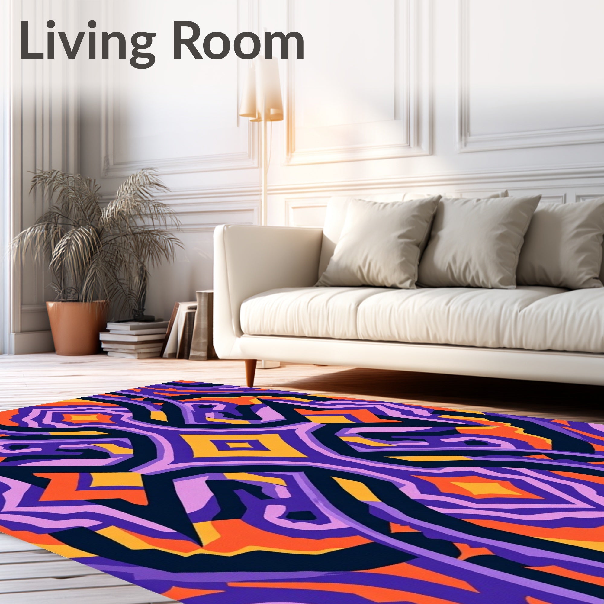 Vibrant Purple Orange Geometric Symmetry Rug