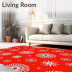 Bright Red White Floral Snowflakes Rug