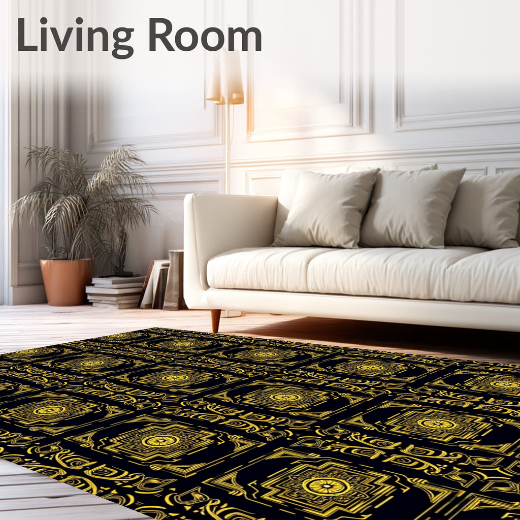 Golden Art Deco Geometric Square Rug