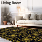 Golden Art Deco Geometric Square Rug