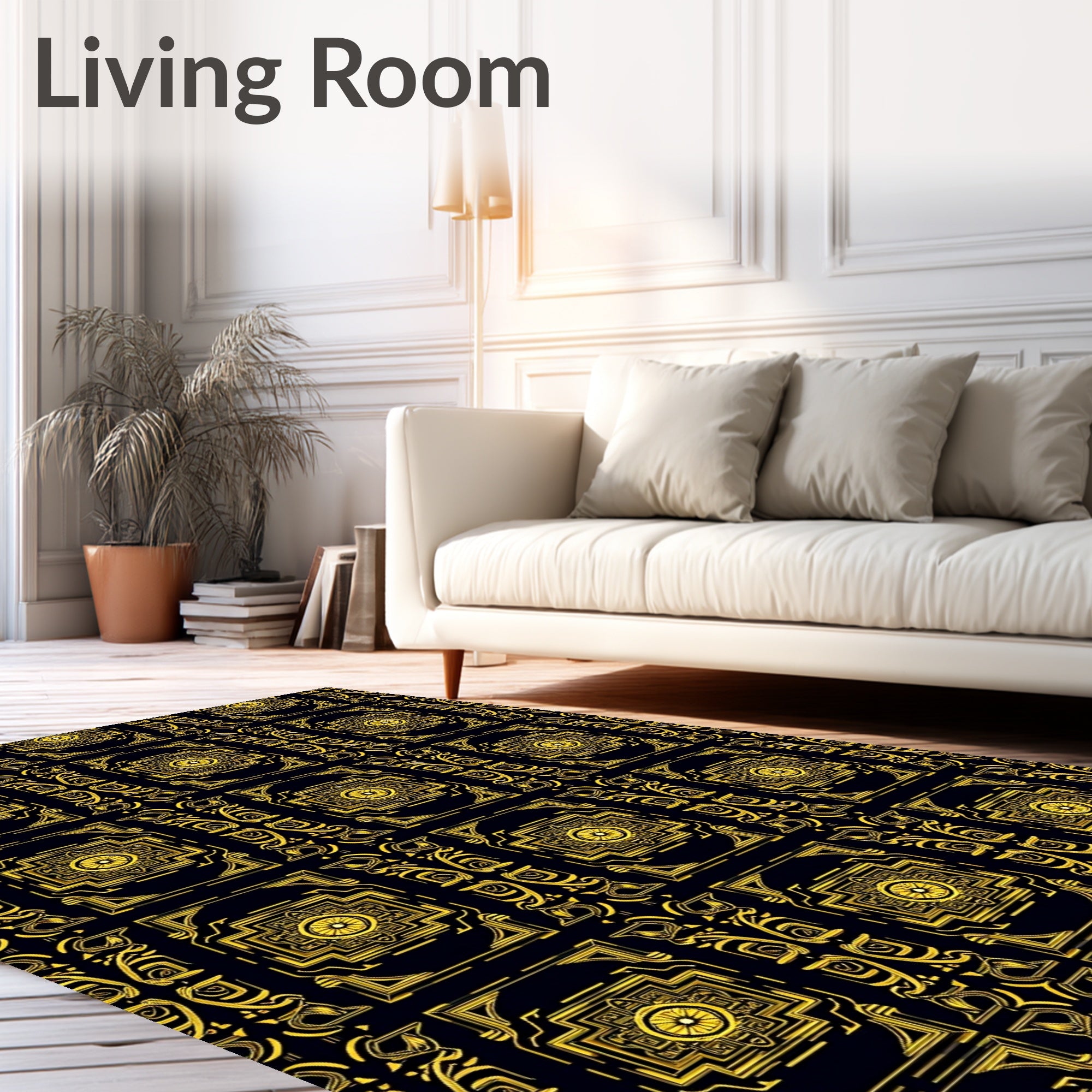 Golden Art Deco Geometric Square Rug