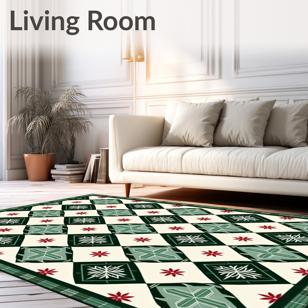 Traditional Red Green Diamond Starburst Plaid Rug