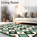 Traditional Red Green Diamond Starburst Plaid Rug