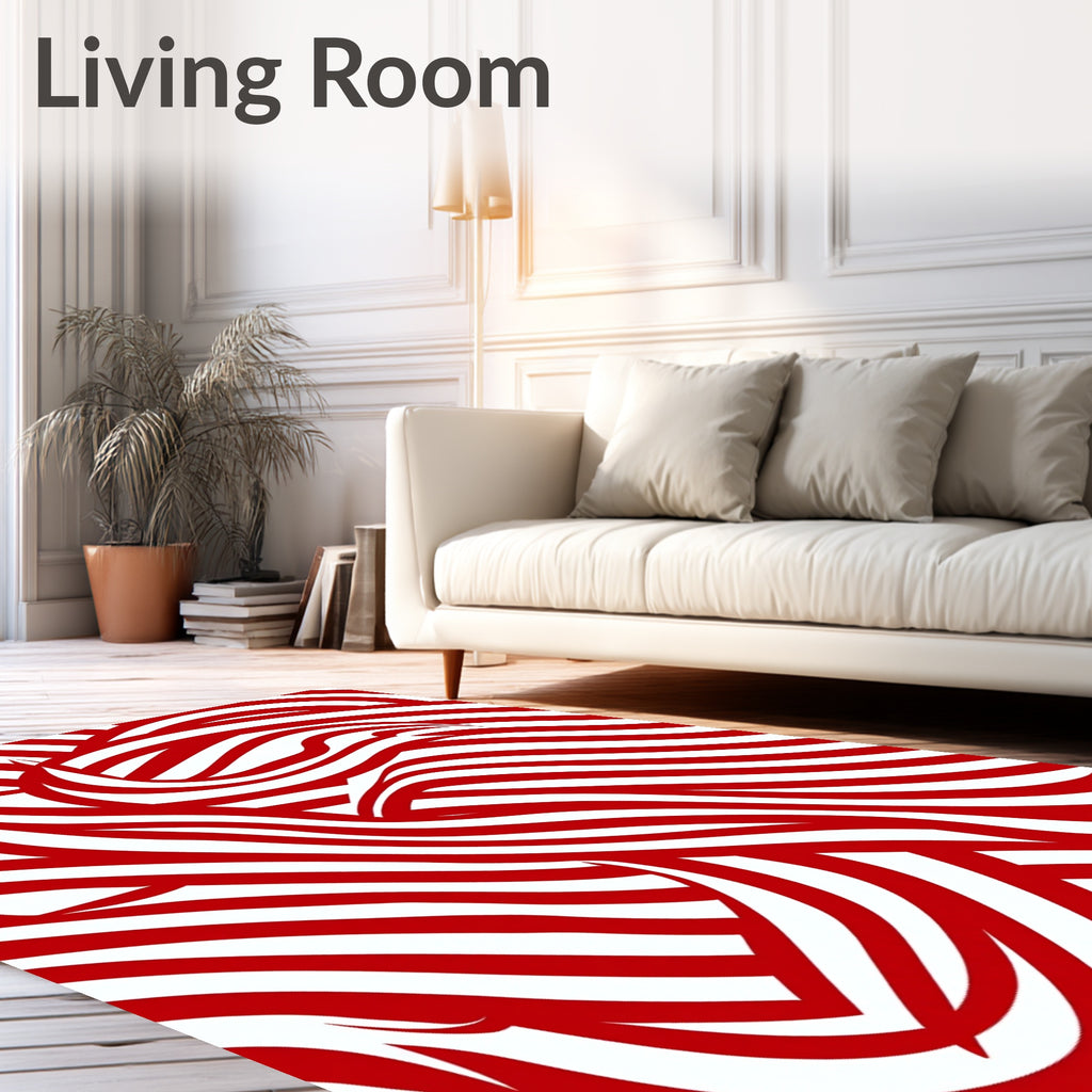 Crimson White Swirling Stripe Rug