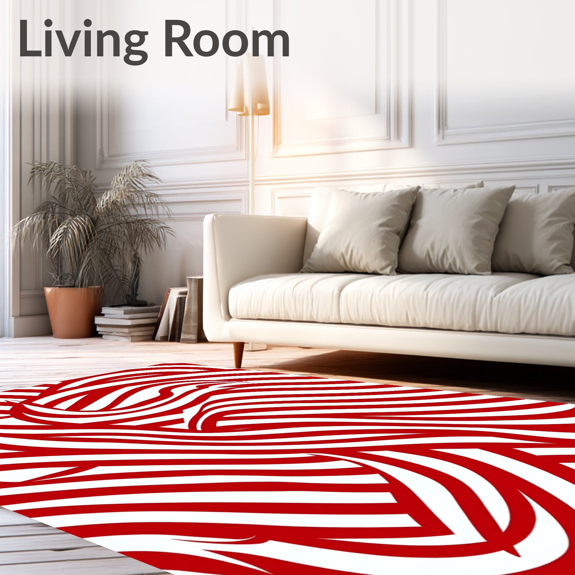 Crimson White Swirling Stripe Rug