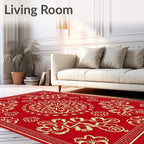 Crimson Golden Floral Mandala Medallion Rug