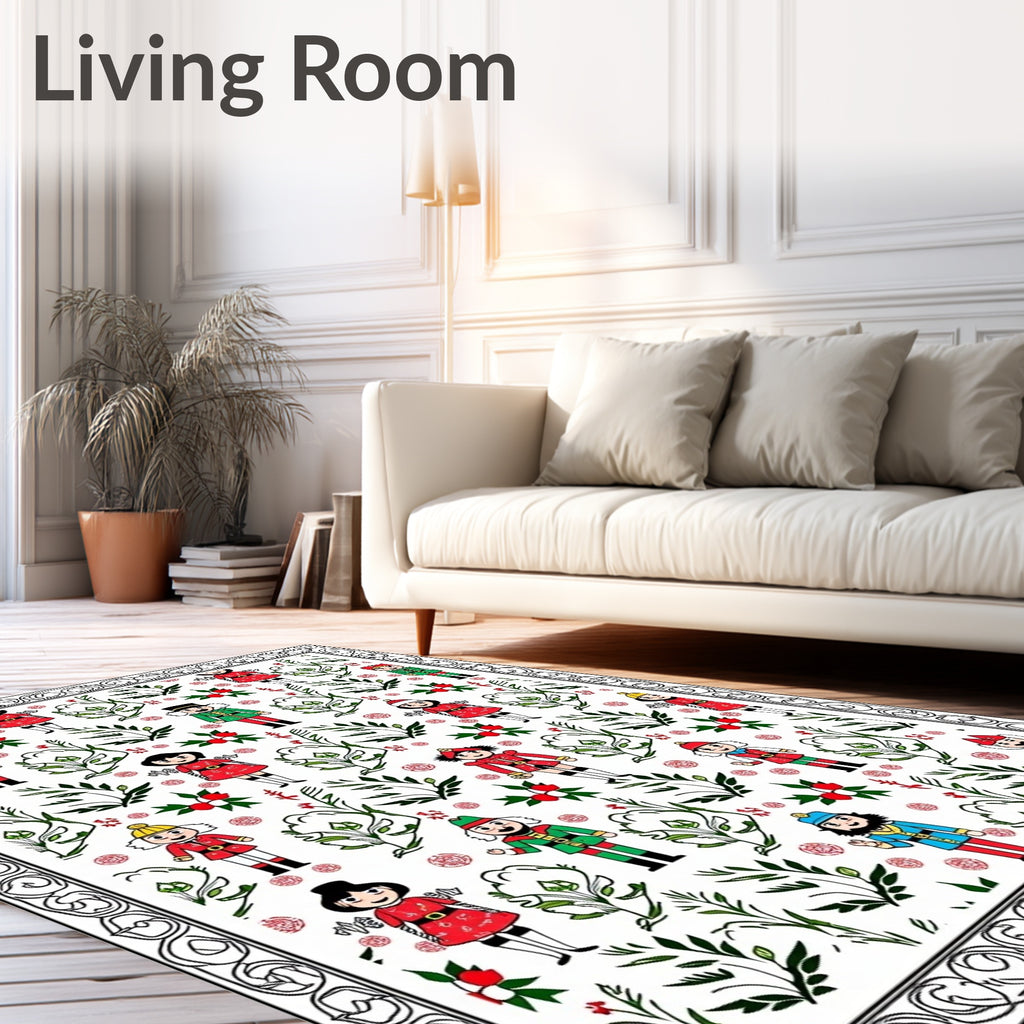 Festive Nutcracker Figures Holly Berries Rug