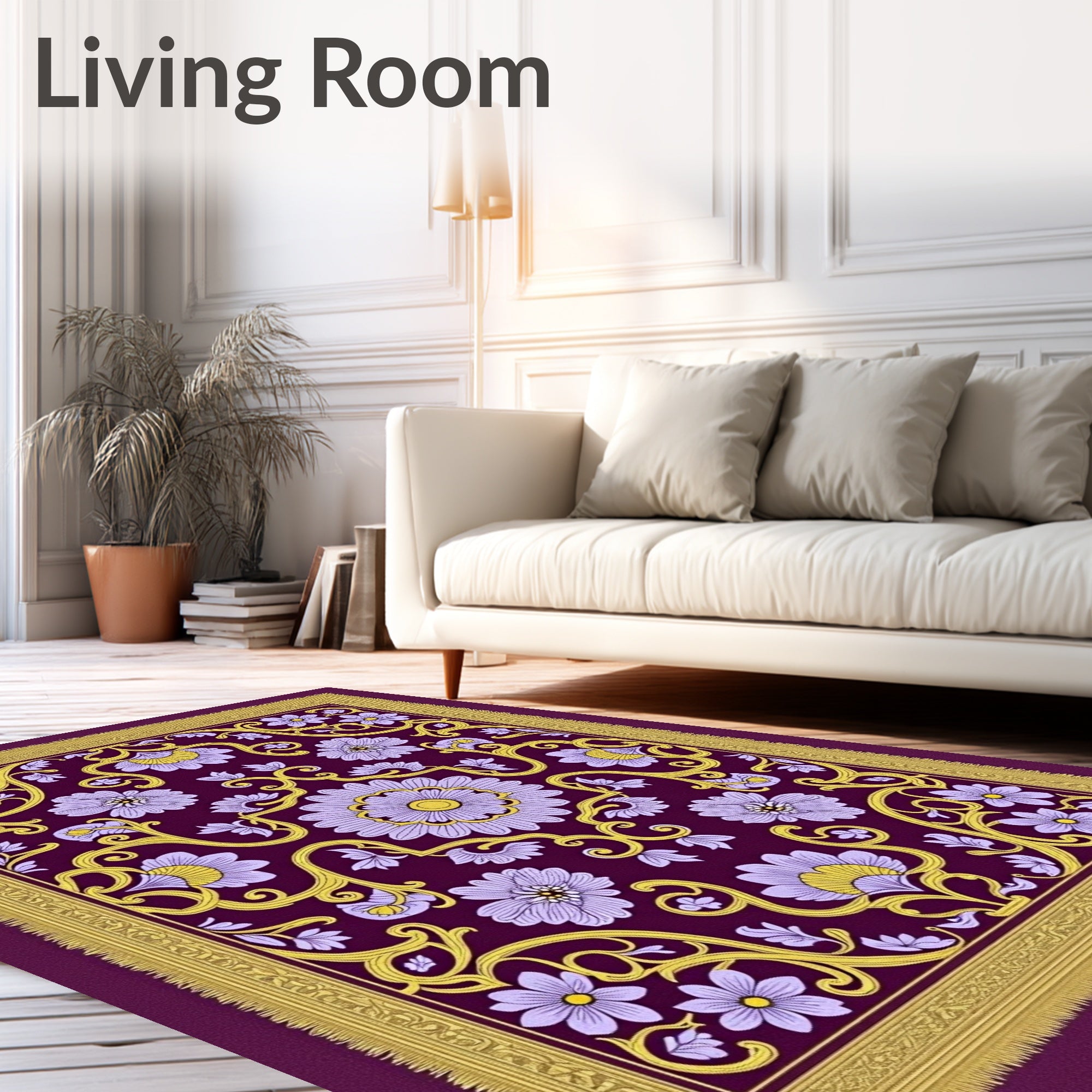 Purple Floral Garden Medallion Rug