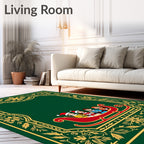 Festive Green Gold Sleigh Children Border Rug