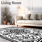 Black White Scrollwork Medallion Rug