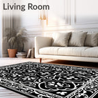 Black White Intricate Floral Medallion Rug