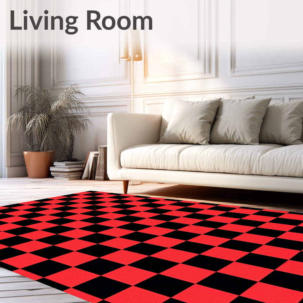 Bold Red Black Checkerboard Squares Rug