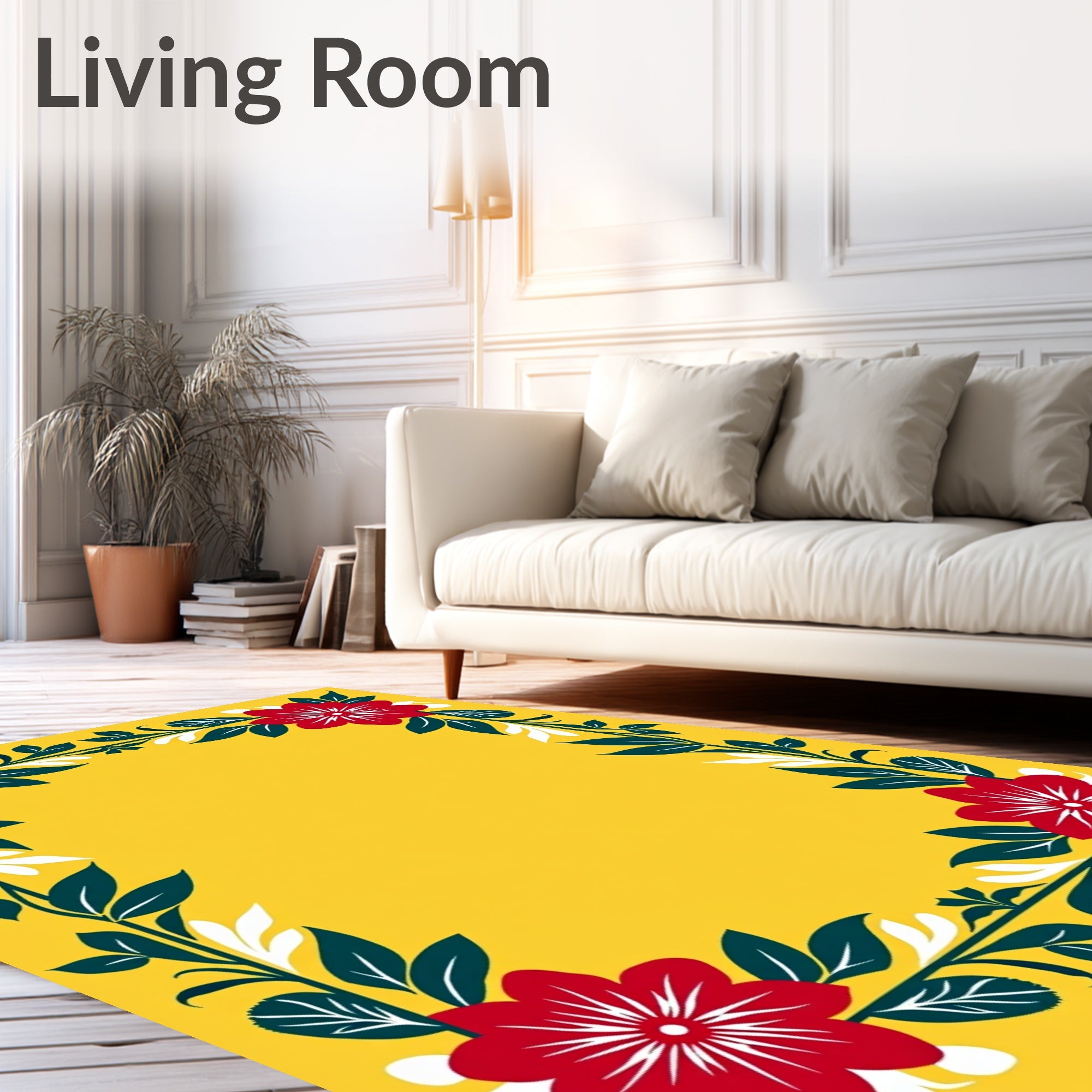 Vibrant Red Floral Foliage Border Rug