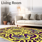Bold Yellow Purple Swirling Animal Motif Rug