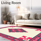 Vivid Teal Pink Geometric Medallion Rug