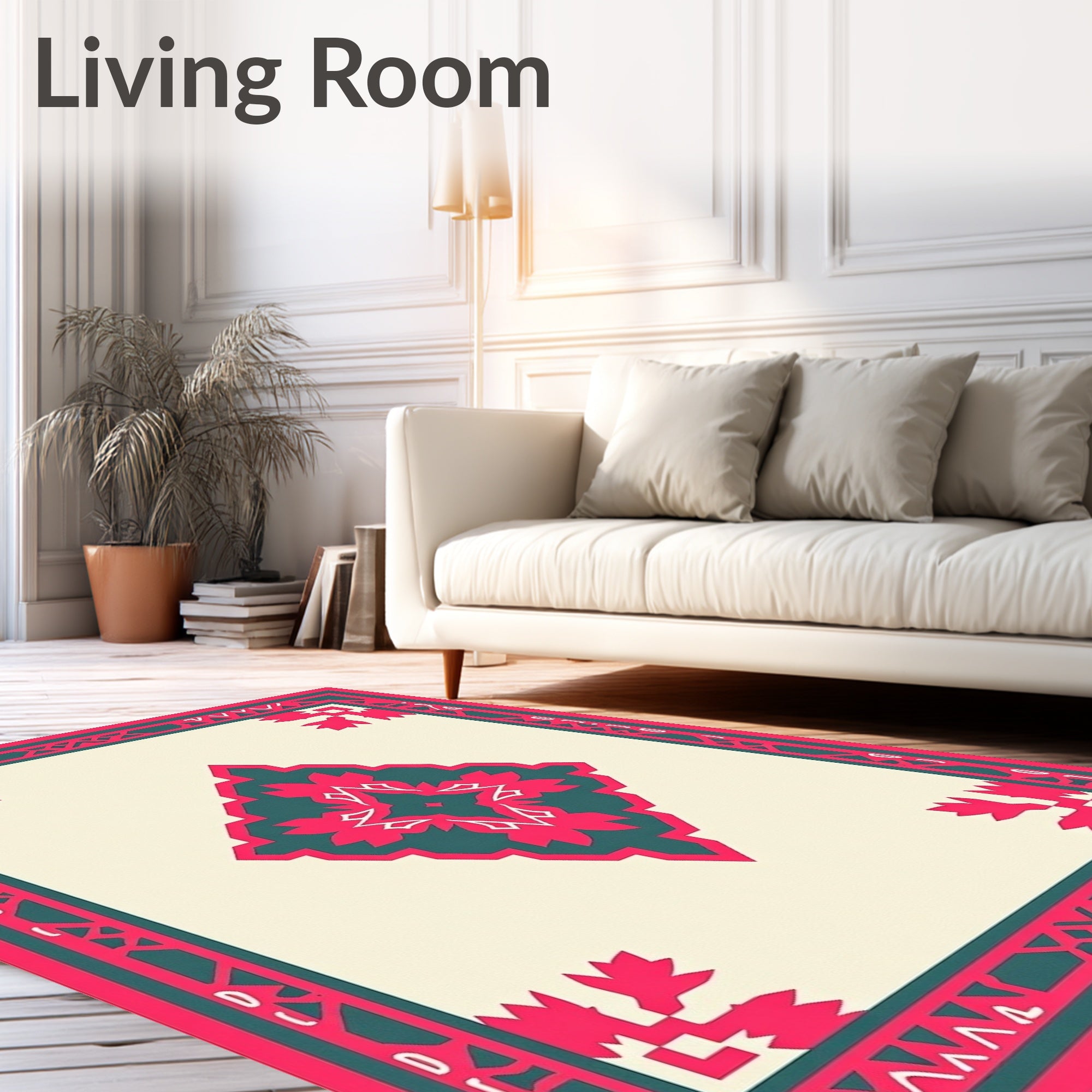 Vivid Teal Pink Geometric Medallion Rug