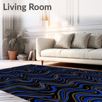 Bold Blue Golden Wave Abstract Rug