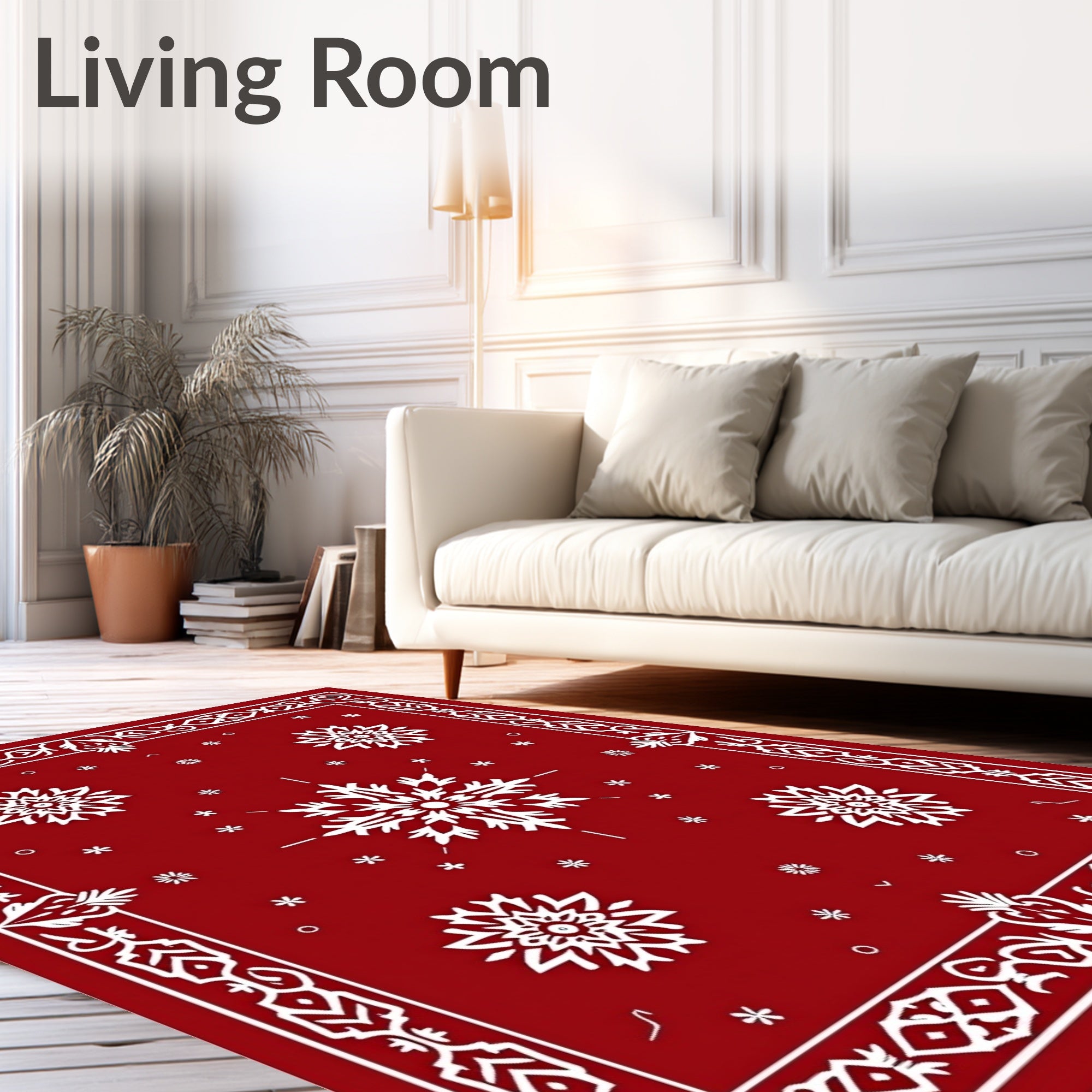 Crimson Snowflake Ornamental Border Rug