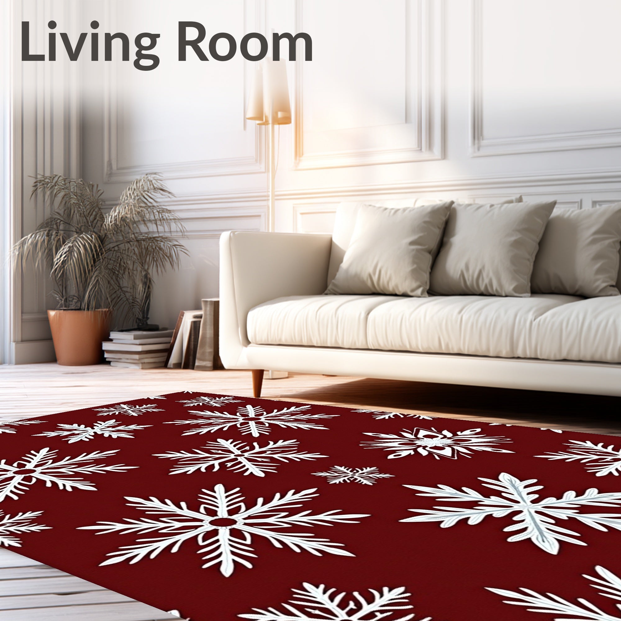 Crimson Snowflake Scatter Holiday Rug