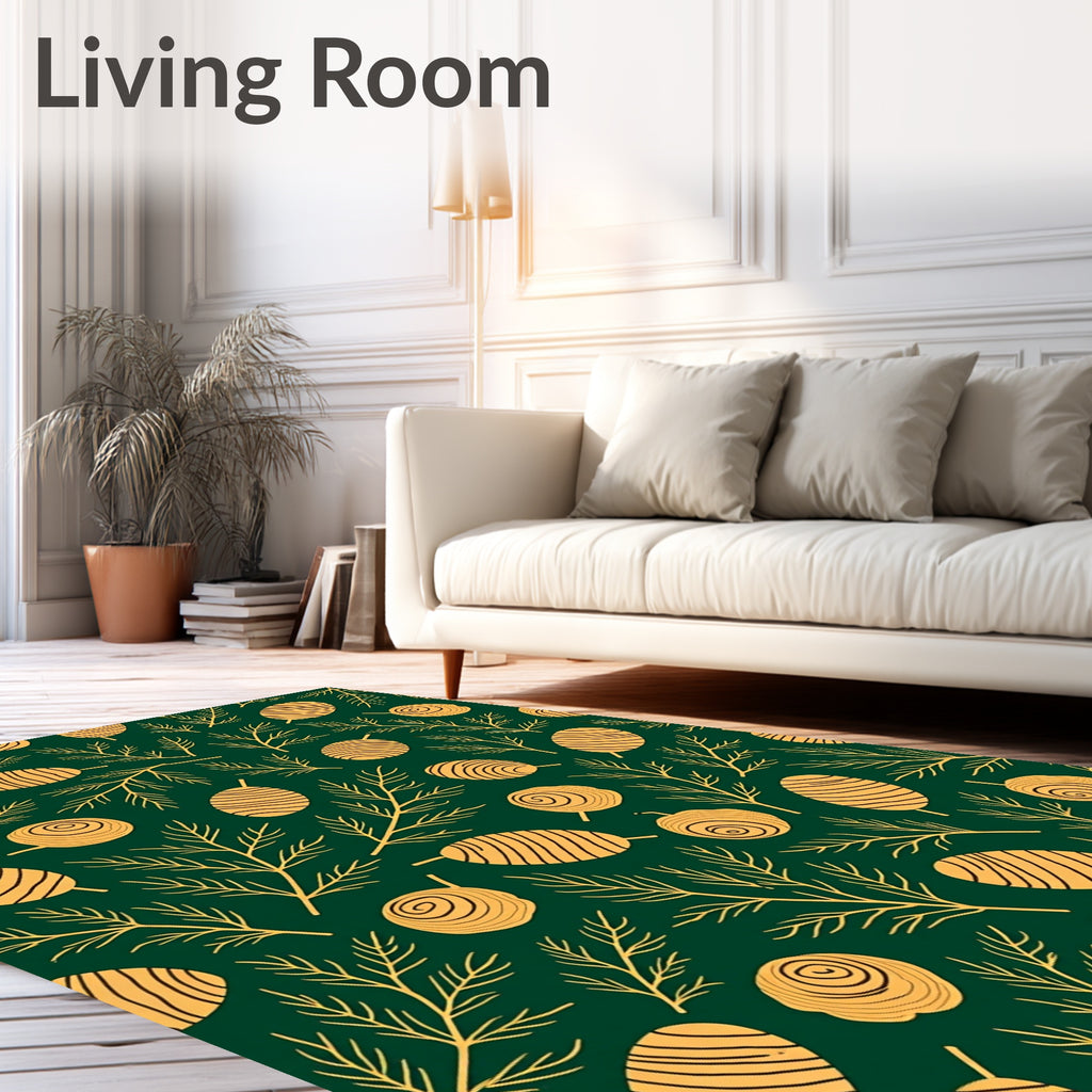 Forest Green Yellow Pinecone Branches Rug
