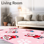Cute Santa Claus Snowflakes Pink Background Rug