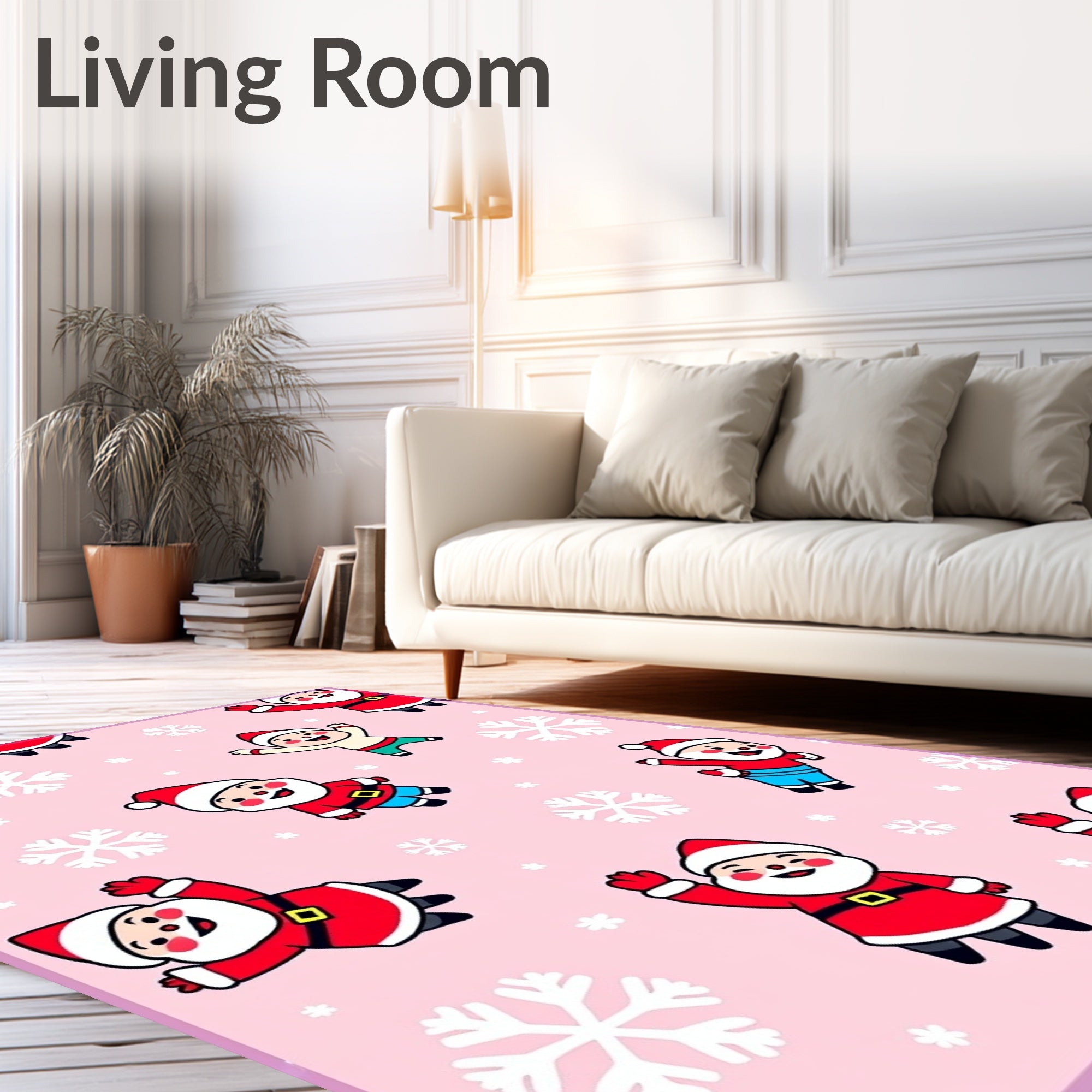 Cute Santa Claus Snowflakes Pink Background Rug