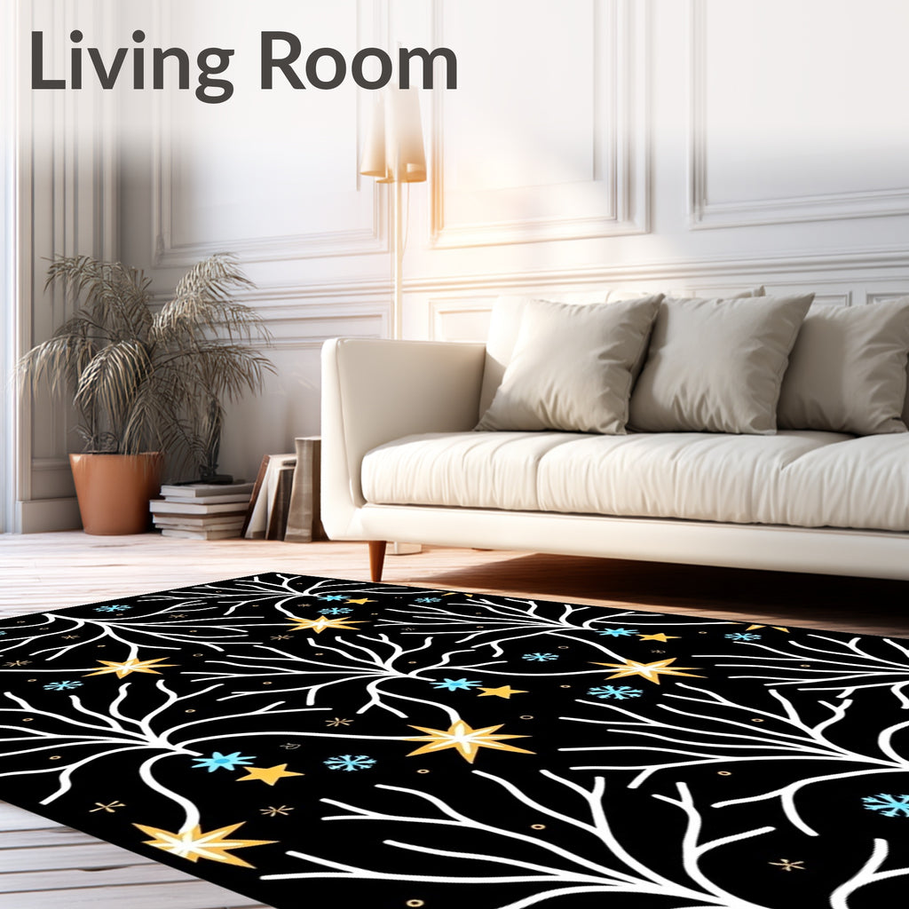 Whimsical Snowy Branches Starry Night Rug