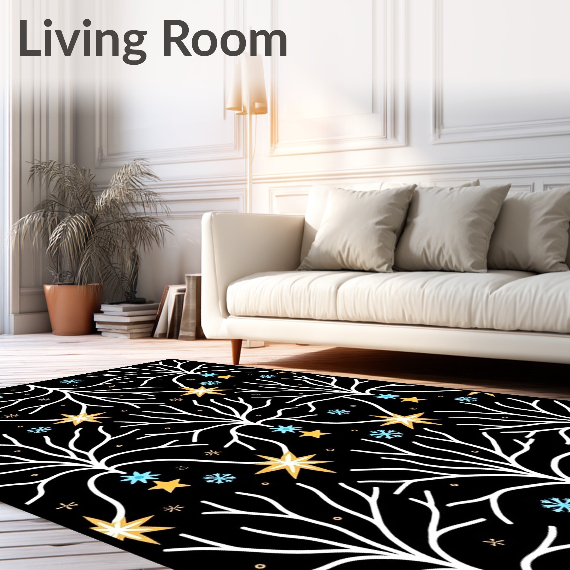Whimsical Snowy Branches Starry Night Rug