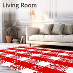 Bright Red Gingham Floral Medallion Rug