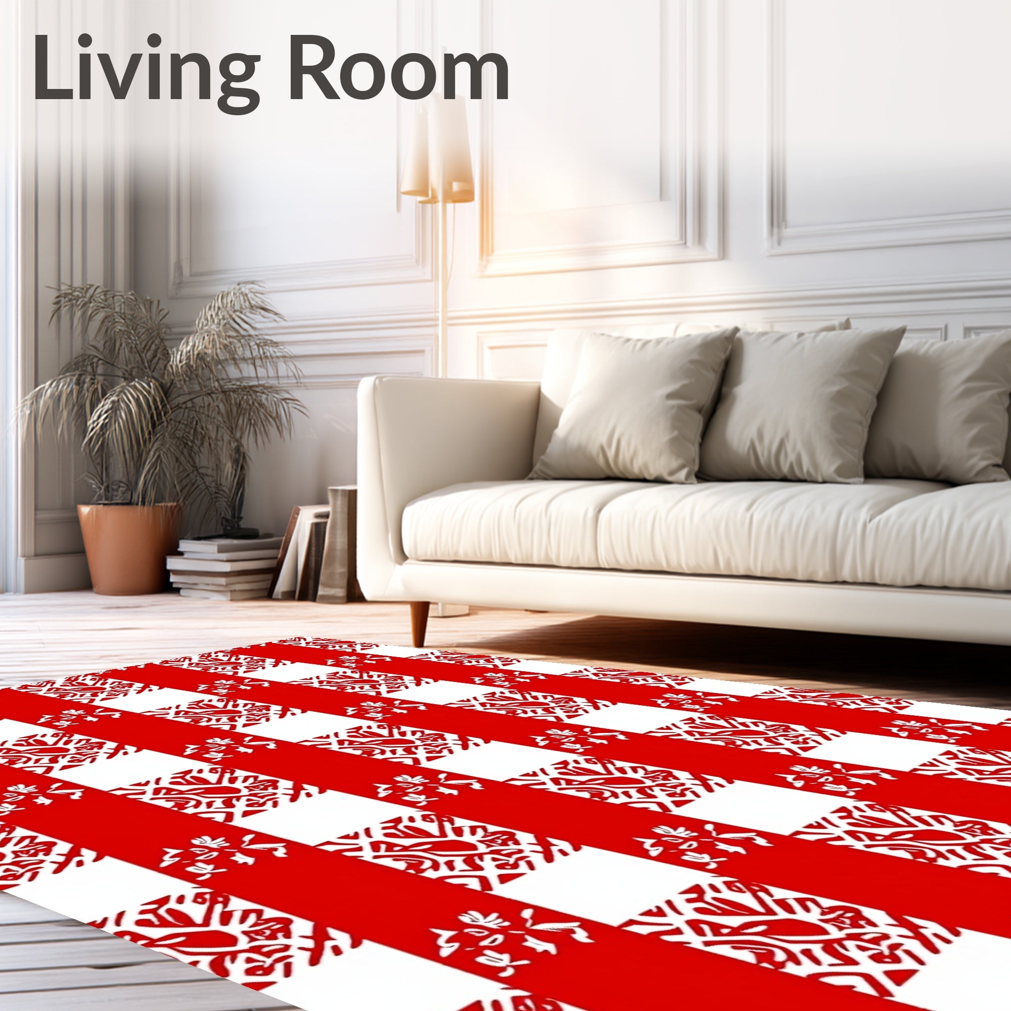 Bright Red Gingham Floral Medallion Rug