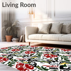 Abstract Red Black Gold Leaf Art Rug