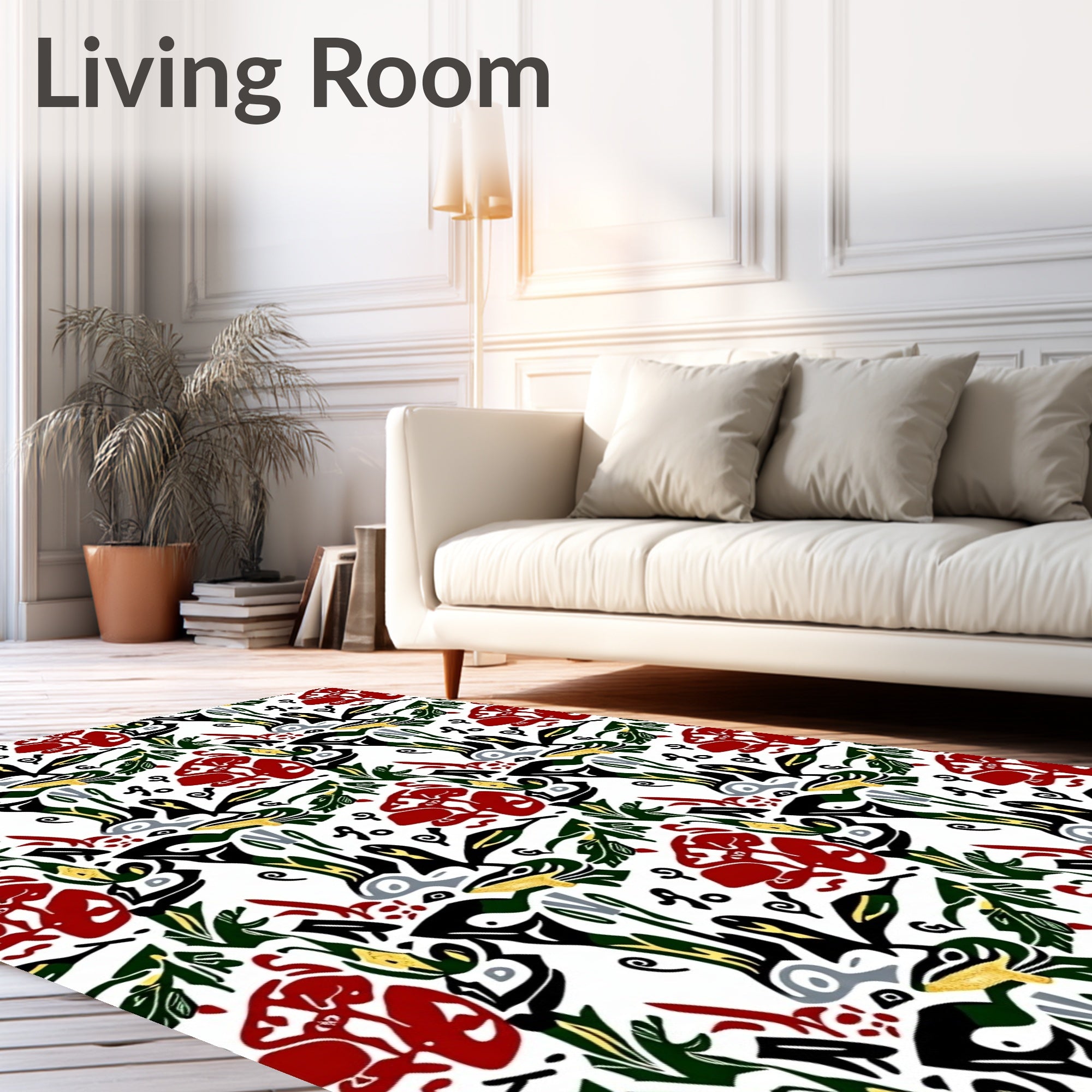 Abstract Red Black Gold Leaf Art Rug