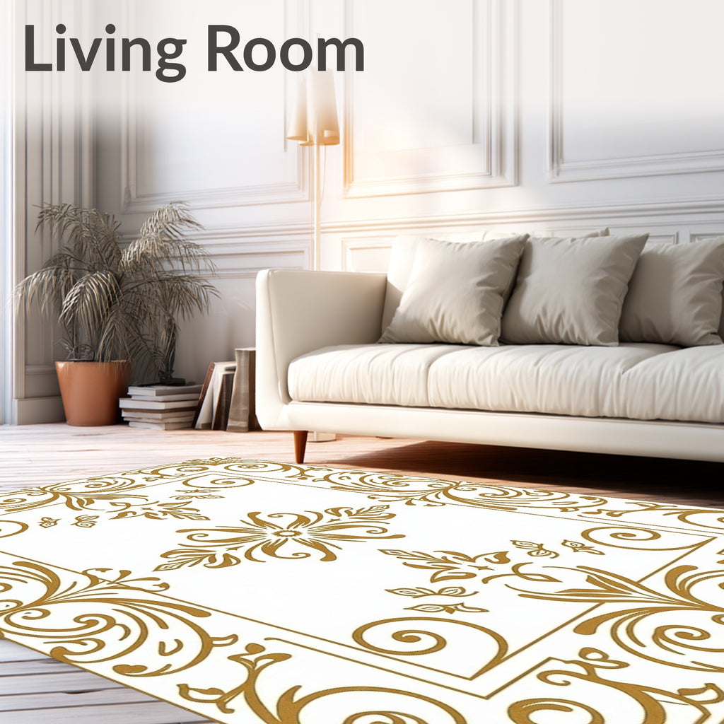 Ornate Gold Flourish Scroll Work Rug