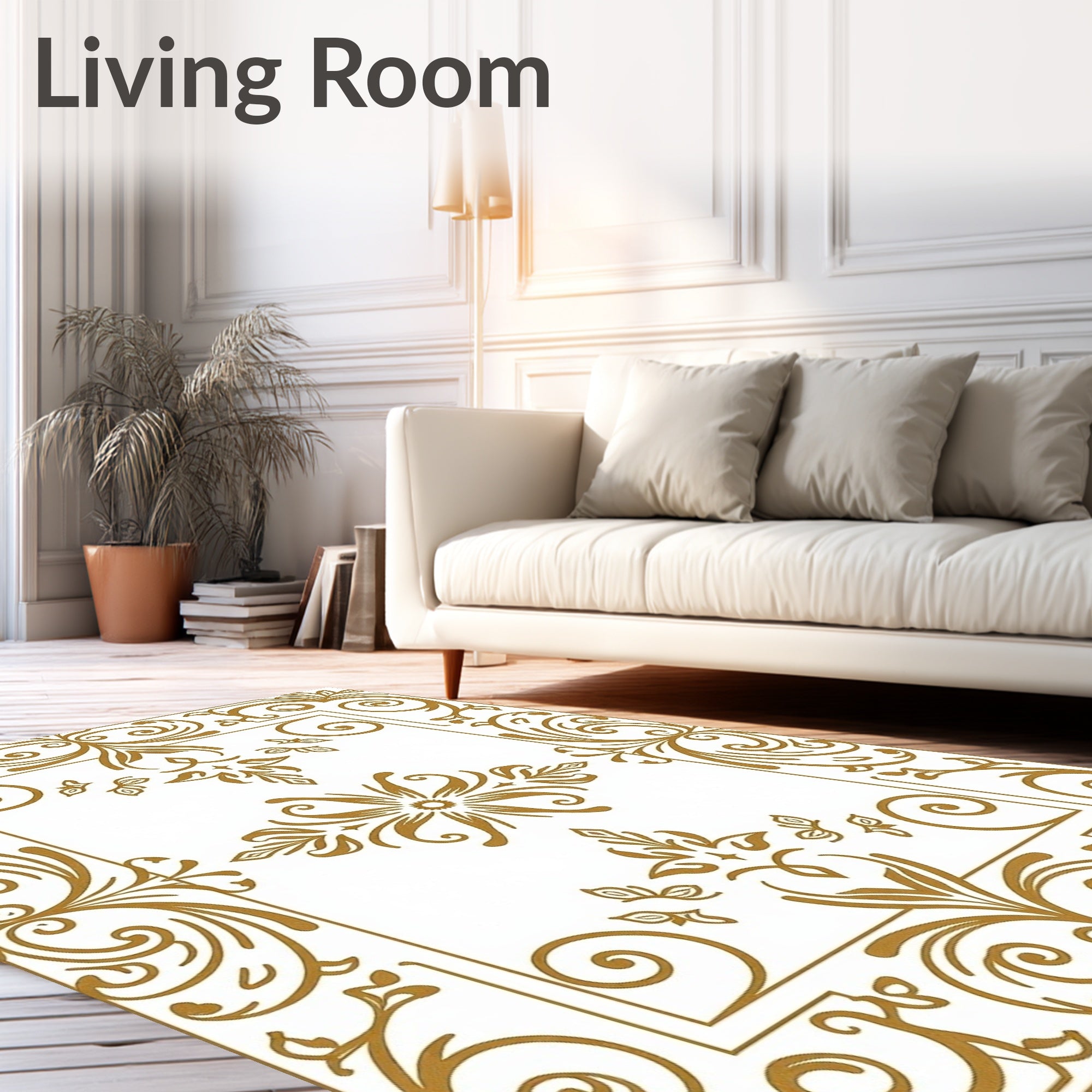 Ornate Gold Flourish Scroll Work Rug