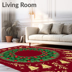 Christmas Wreath Gold Bells Red Berries Rug