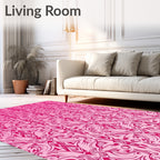 Vibrant Pink Damask Scrollwork Rug