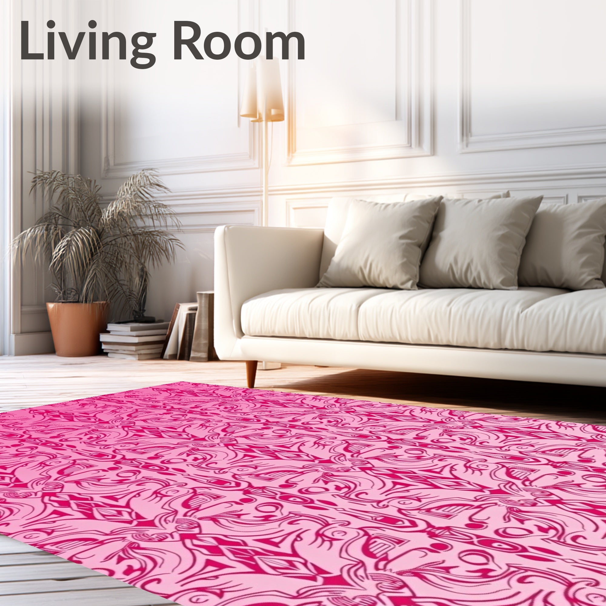 Vibrant Pink Damask Scrollwork Rug