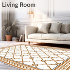Tan Lattice Geometric Border Rug