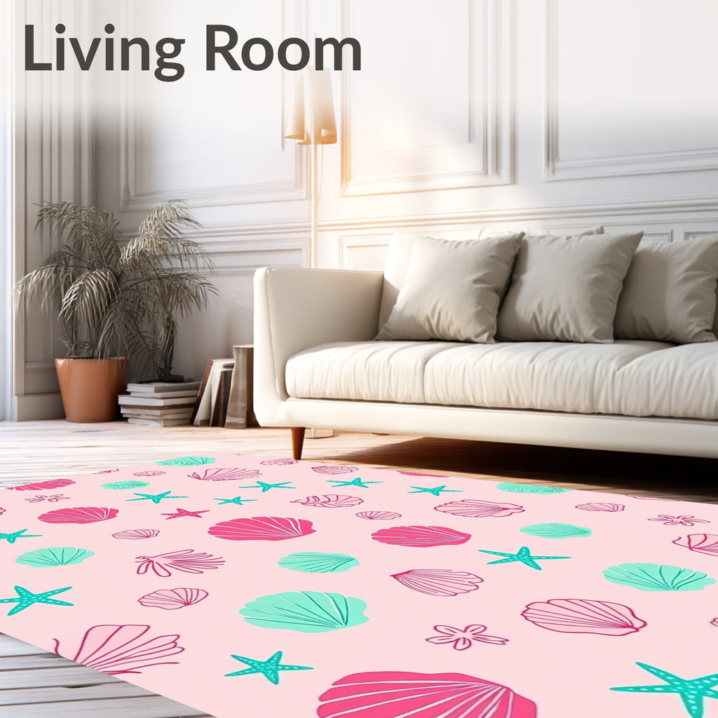 Pink Teal Seashell Starfish Abloom Rug