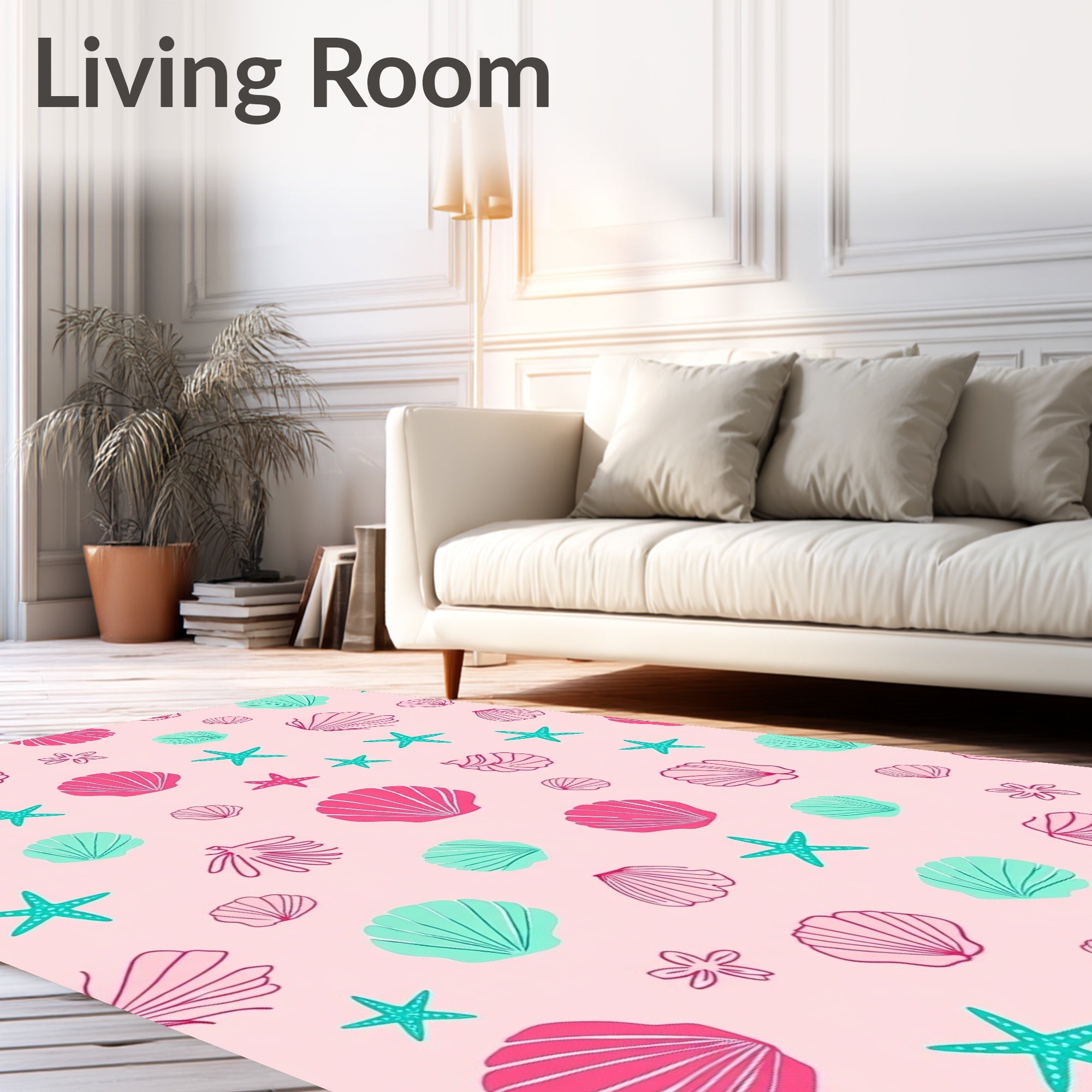 Pink Teal Seashell Starfish Abloom Rug