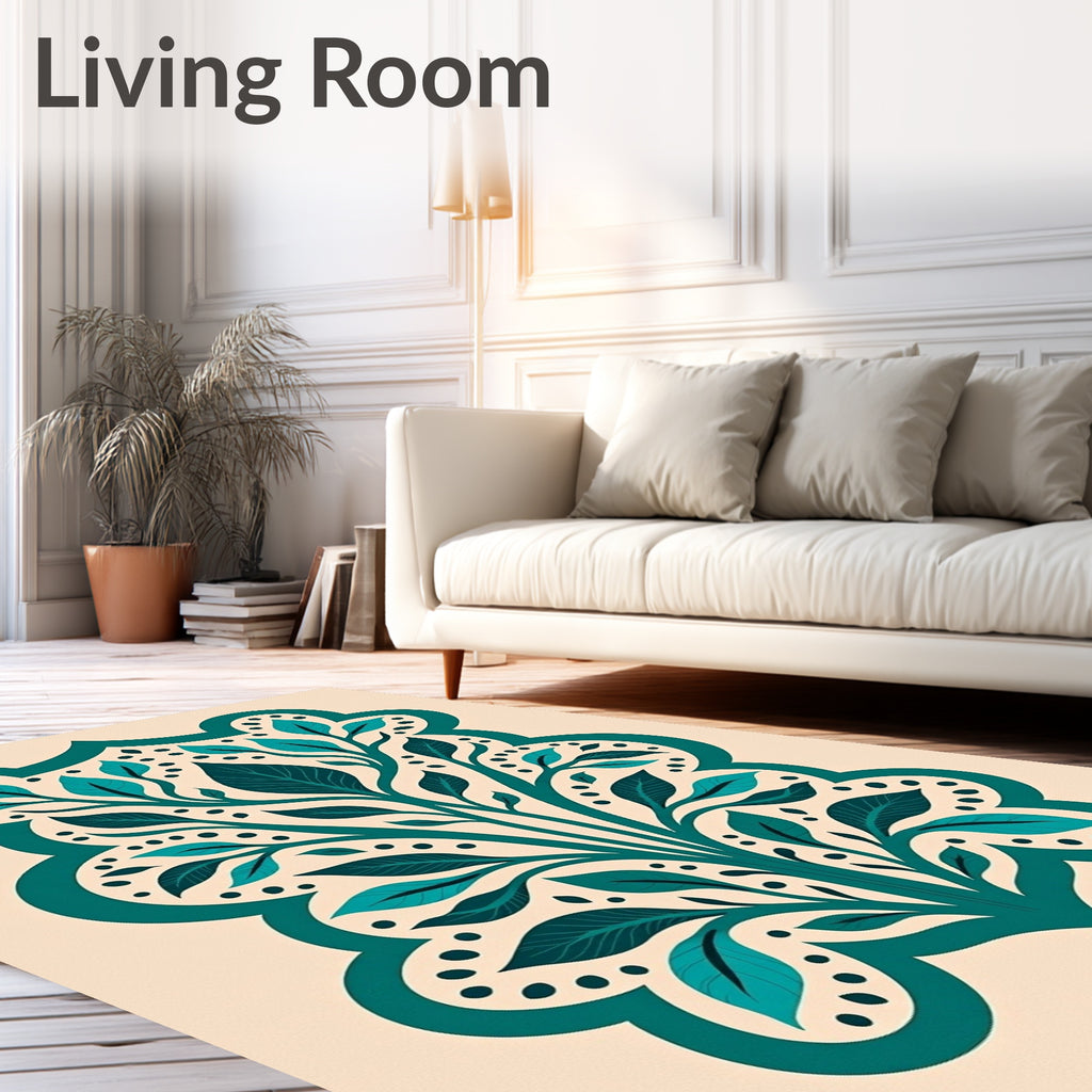 Teal Leafy Tree Fountain Outline Rug