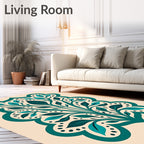 Teal Leafy Tree Fountain Outline Rug