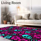 Hot Pink Turquoise Skull Floral Whimsy Rug