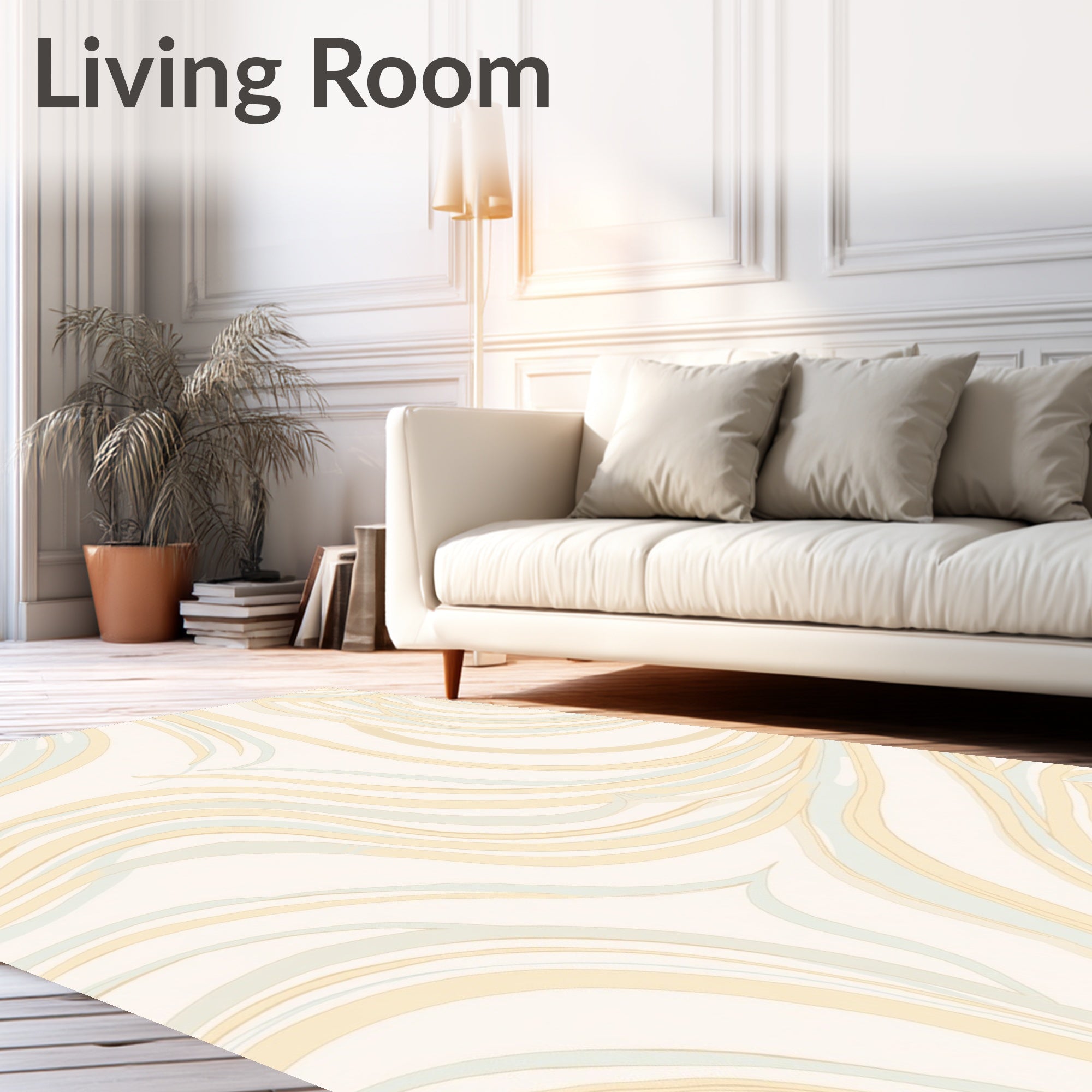 Cream Beige Swirling Lines Rug