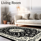 Classic Black Cream Floral Medallion Rug
