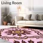 Pink Burgundy Sunburst Scroll Rug