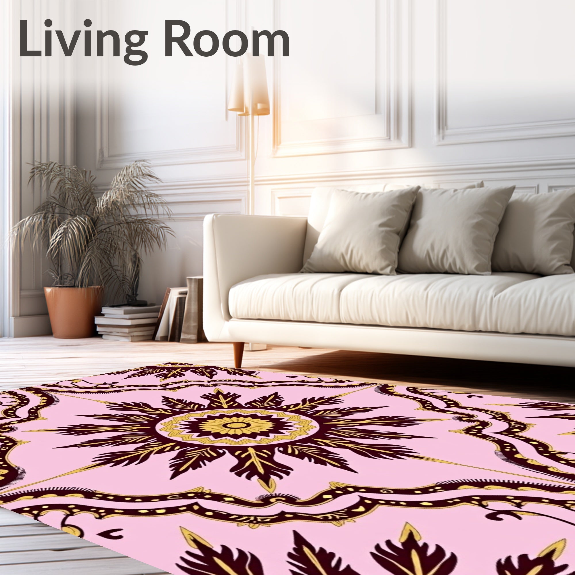 Pink Burgundy Sunburst Scroll Rug