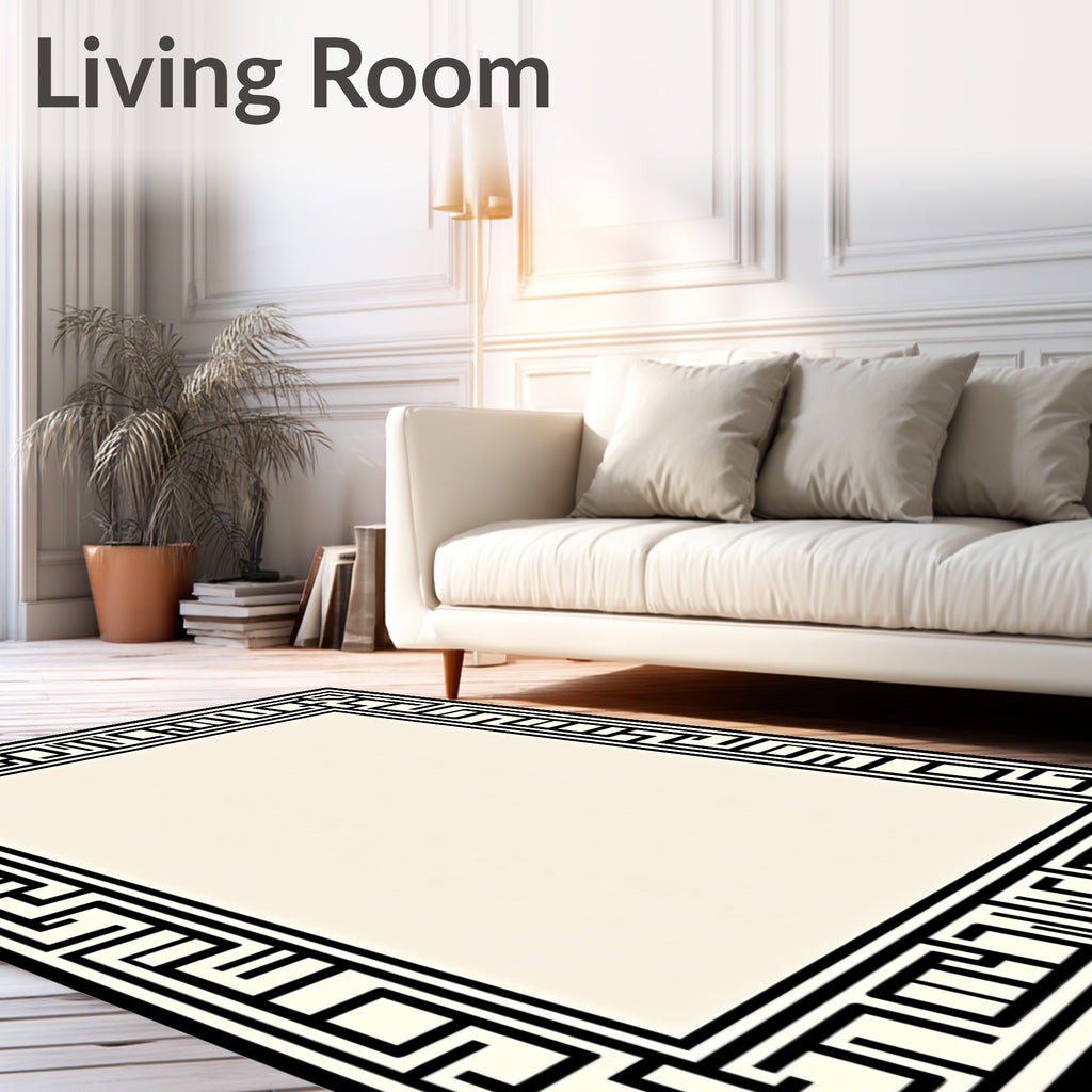 Black Ivory Geometric Frame Rug