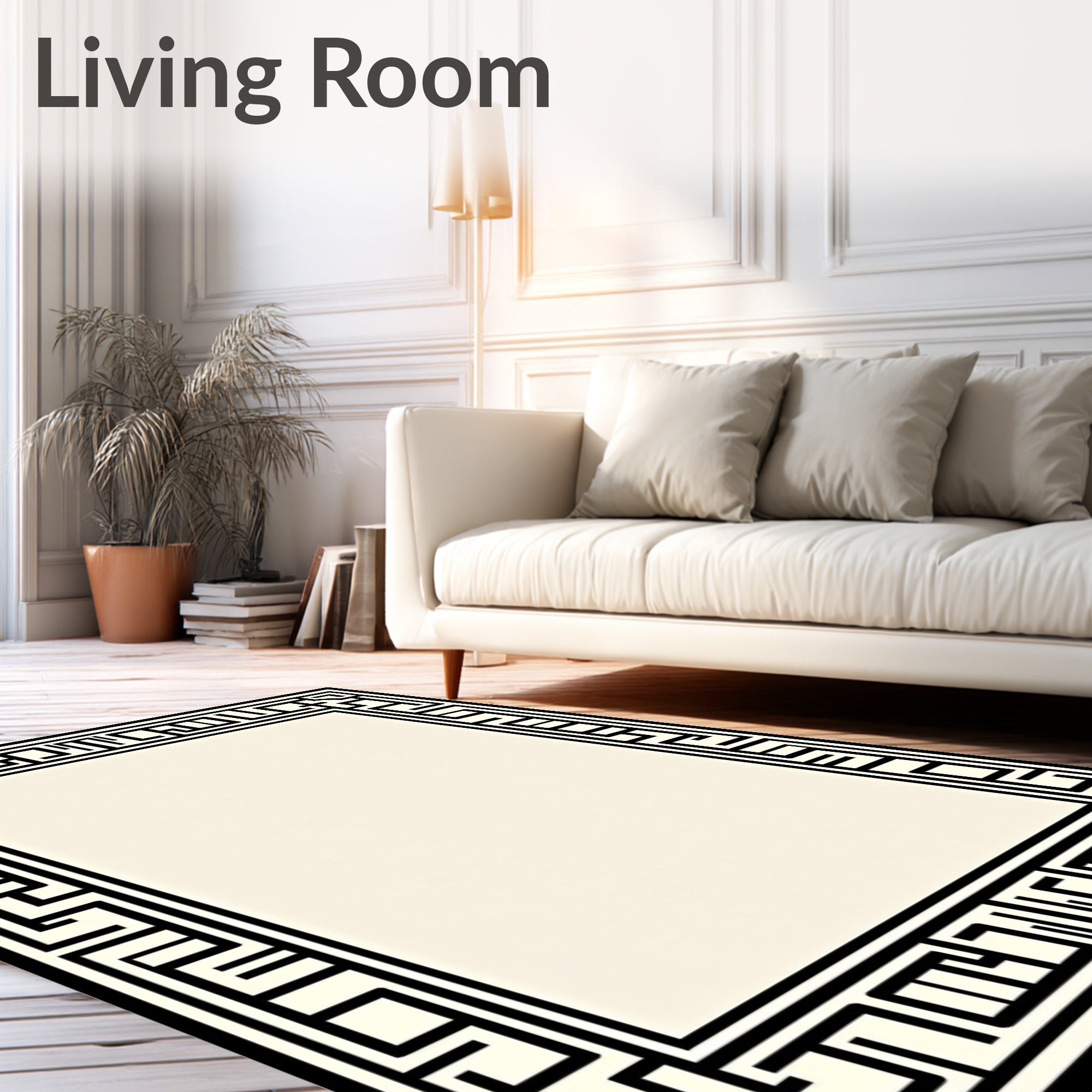 Black Ivory Geometric Frame Rug